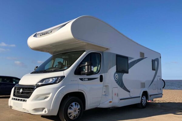 Large 6 berth hire motorhome front and side