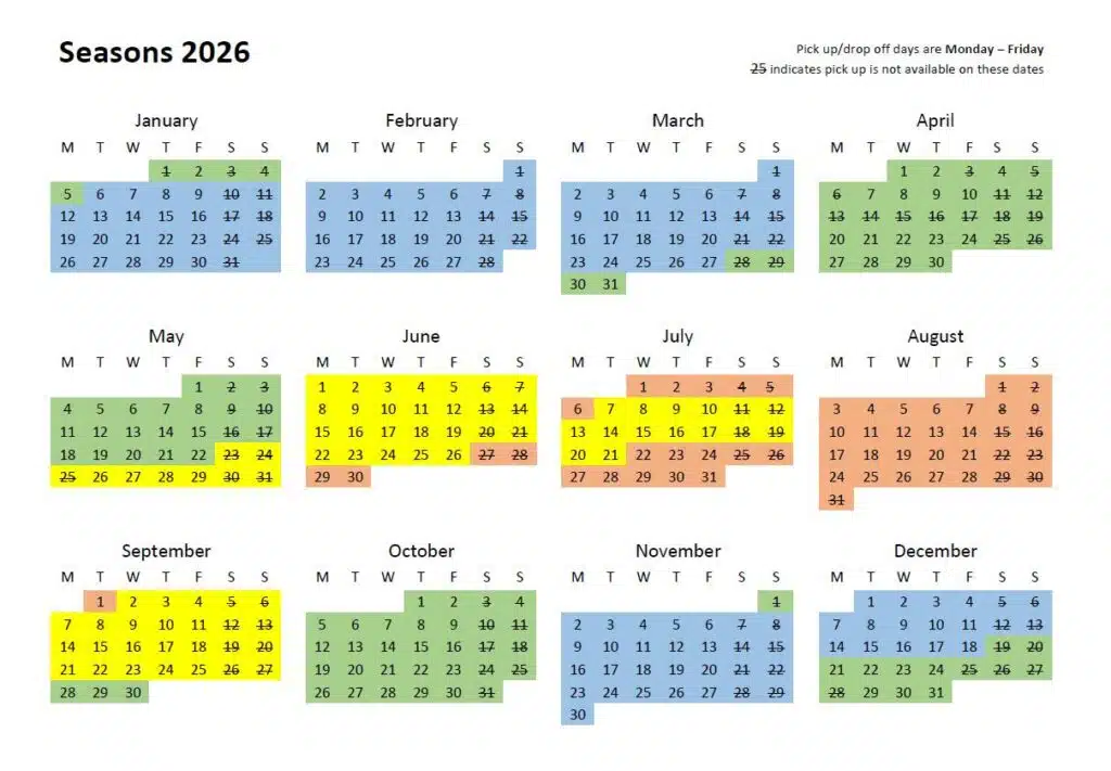 Motorhome Hire seasons calendar
